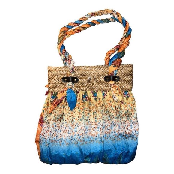 Cappelli Straworld Handbags - Cappelli Straworld Straw Purse Boho Handbag Tote Beach Vacation Fun Orange Blue